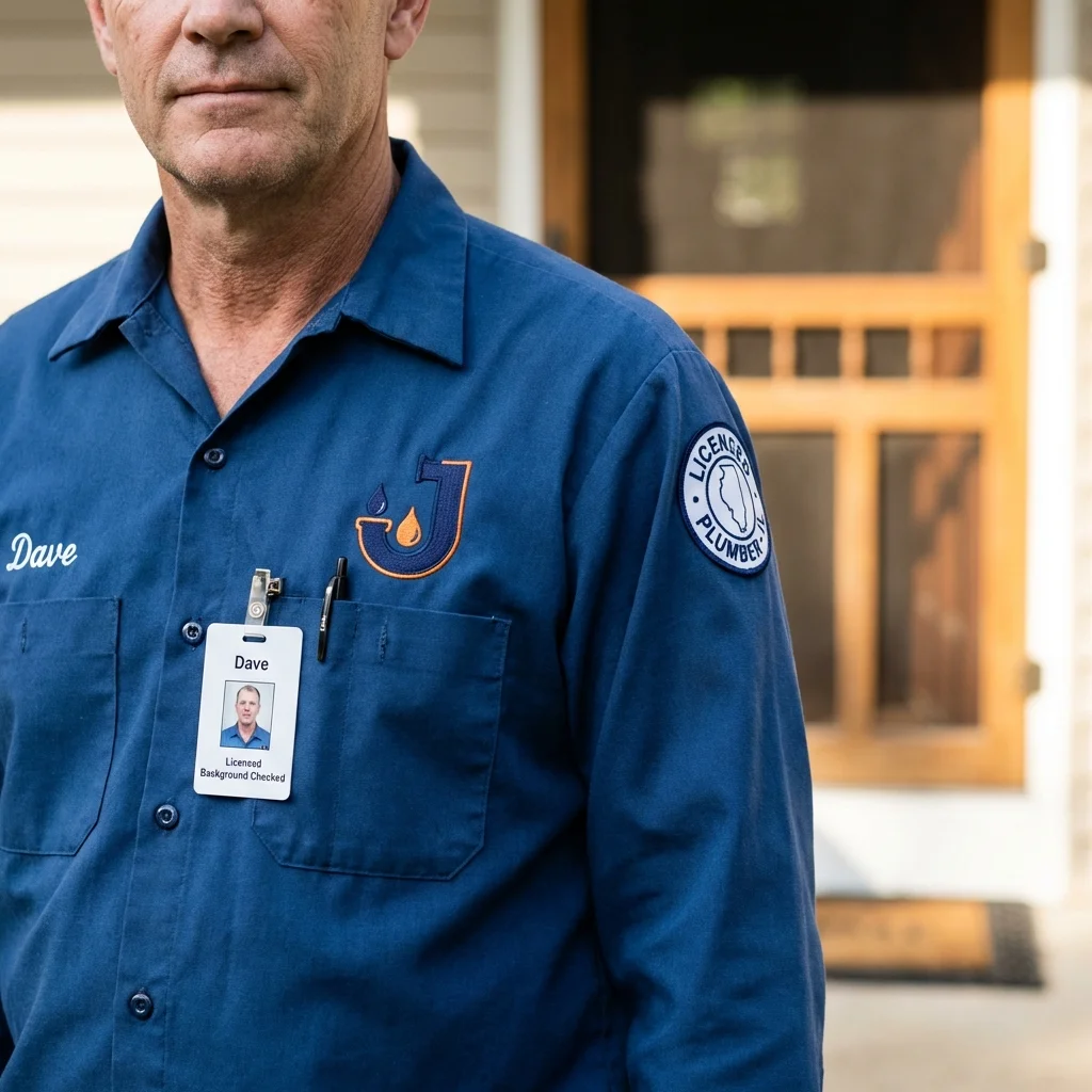 Licensed plumber showing ID badge in Searsmont, ME