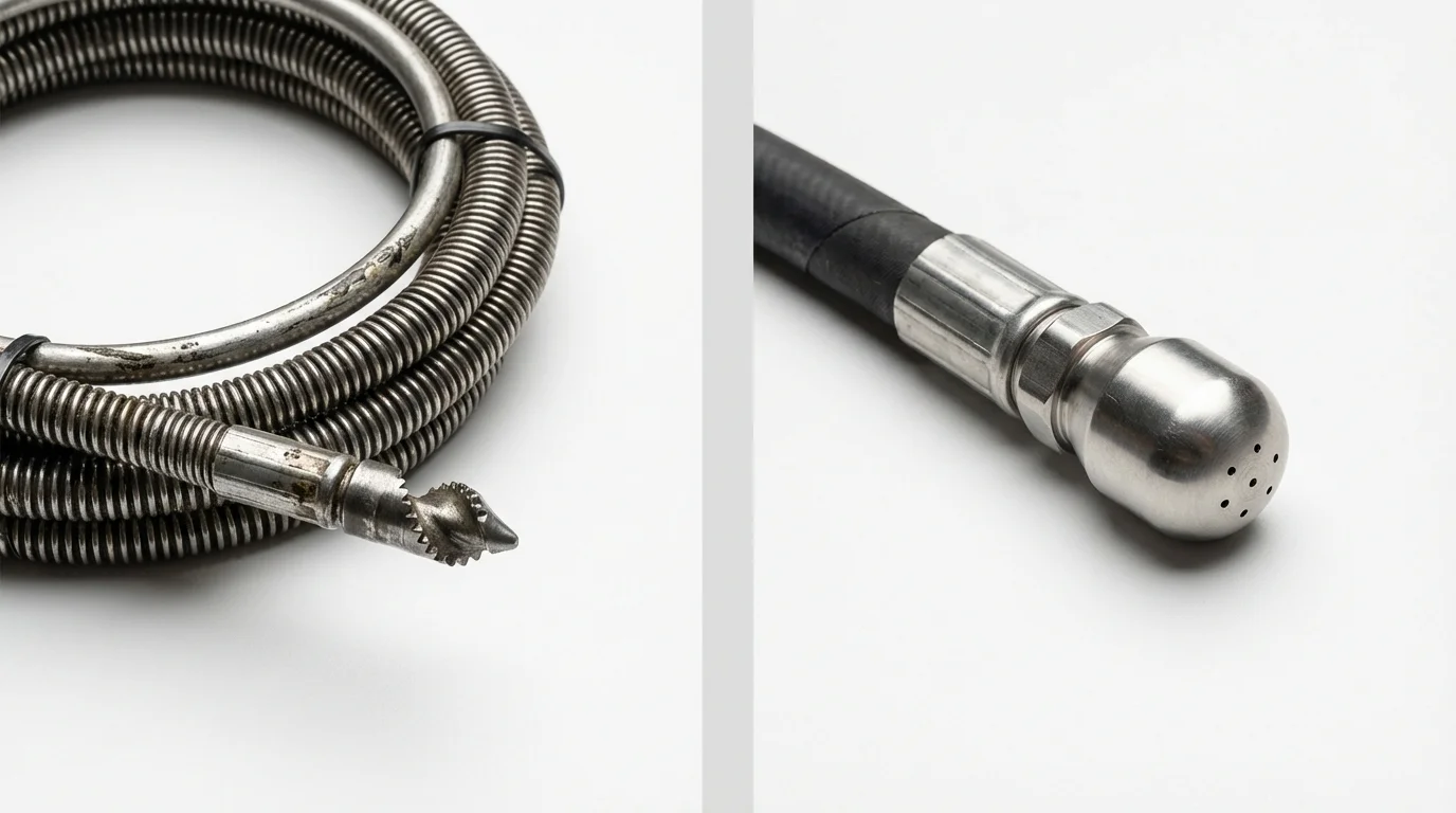 Drain snake cable and hydro jetting nozzle used for drain cleaning in Searsmont, ME