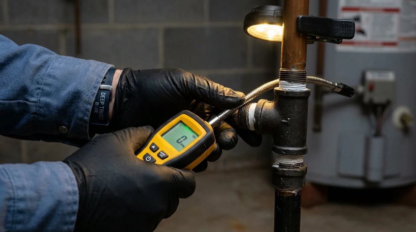 Gas leak detection with electronic sniffer by Johns Plumbing LLC in Searsmont